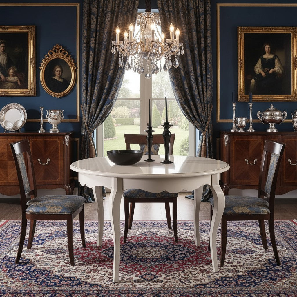 Tavolo rotondo bianco laccato shabby classico 100 h.78 - Mobili 2G