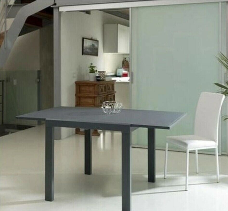 Tavolo allungabile vetro grigio base metallo grigio misura l.120 p.90 h.75