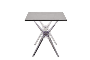 Tavolo in polipropilene trasparente e vetro trasparente fume' l.160x h.76 p.80