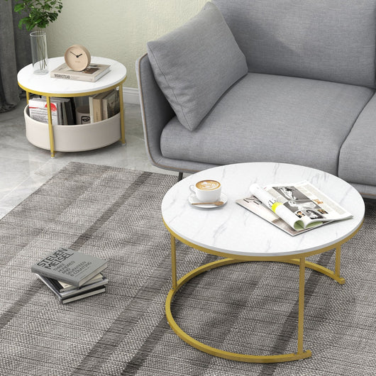 Tavolini da caff¨¨ set di 2 tavolini da caff¨¨ rotondi tavolini cocktail circolari con cestino-Tavolini da caff¨¨ soggiorno e camera da letto