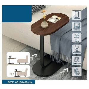 Trade Shop - Tavolino A Forma Di C Per Divano Soggiorno Camera Letto Moderno Portatile Tavolo - Legno Scuro