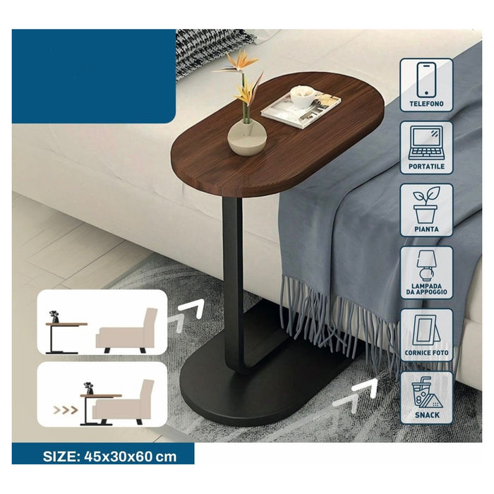 Trade Shop - Tavolino A Forma Di C Per Divano Soggiorno Camera Letto Moderno Portatile Tavolo - Legno Scuro