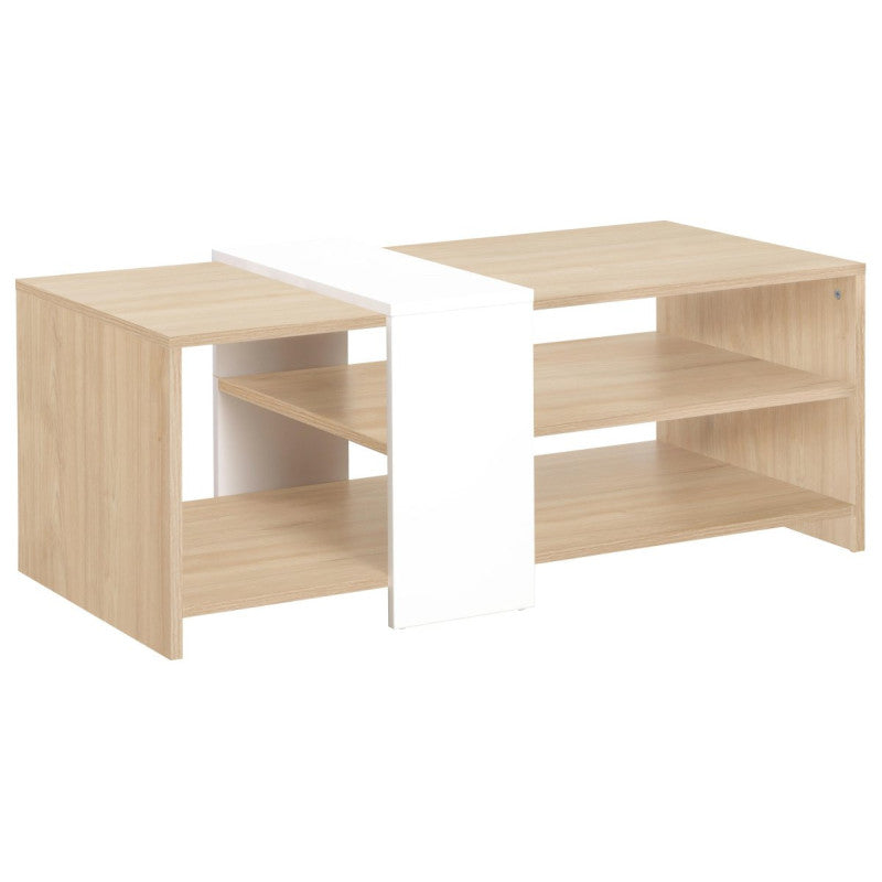 Tavolino Aladin 100x53x41 5cm Colore Naturale E Banda Bianco Legno