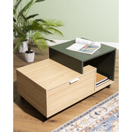 Tavolino Aladin 90x50x40cm Colore Naturale E Verde Scuro