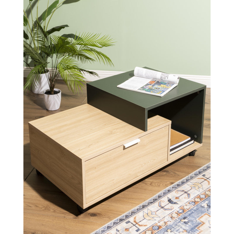 Tavolino Aladin 90x50x40cm Colore Naturale E Verde Scuro