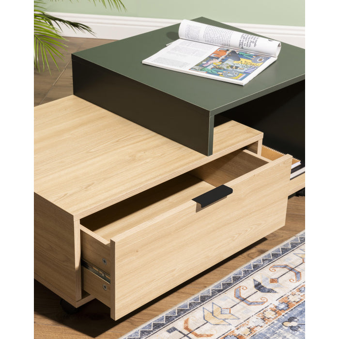 Tavolino Aladin 90x50x40cm Colore Naturale E Verde Scuro