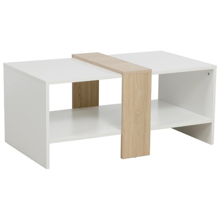 Tavolino Aladin 90x53x41 5cm Colore Bianco Legno E Banda Naturale