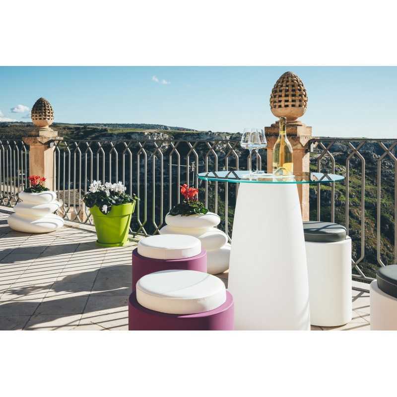 Tavolino Break Cromia in Polimero Monacis - Vetro Ø70 Cm - 70 H