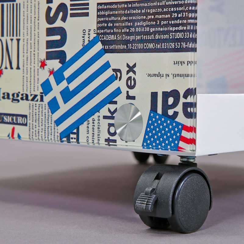 Tavolino / comodino Inter Link in mdf laccato bainco e laterali in vetro