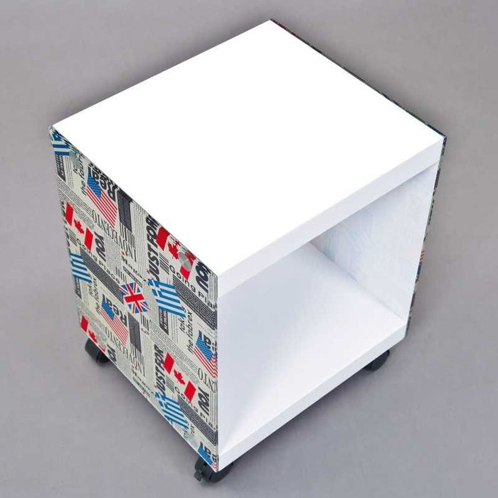 Tavolino / comodino Inter Link in mdf laccato bainco e laterali in vetro