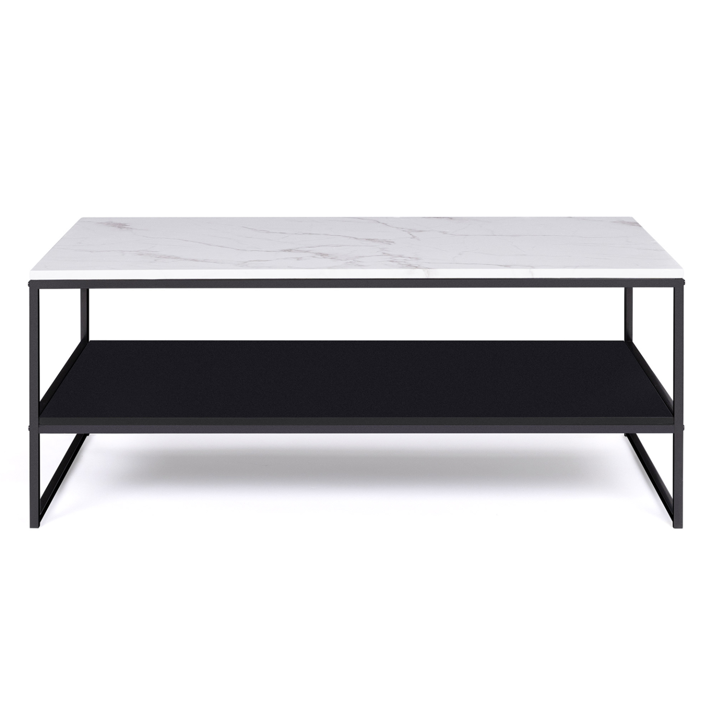 IDMarket - Tavolino con doppio piano, effetto marmo e legno nero, base in metallo ALASKA