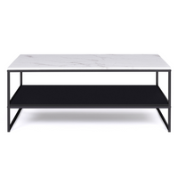 IDMarket - Tavolino con doppio piano, effetto marmo e legno nero, base in metallo ALASKA