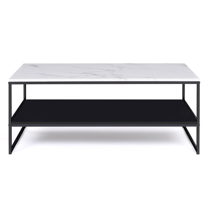 IDMarket - Tavolino con doppio piano, effetto marmo e legno nero, base in metallo ALASKA