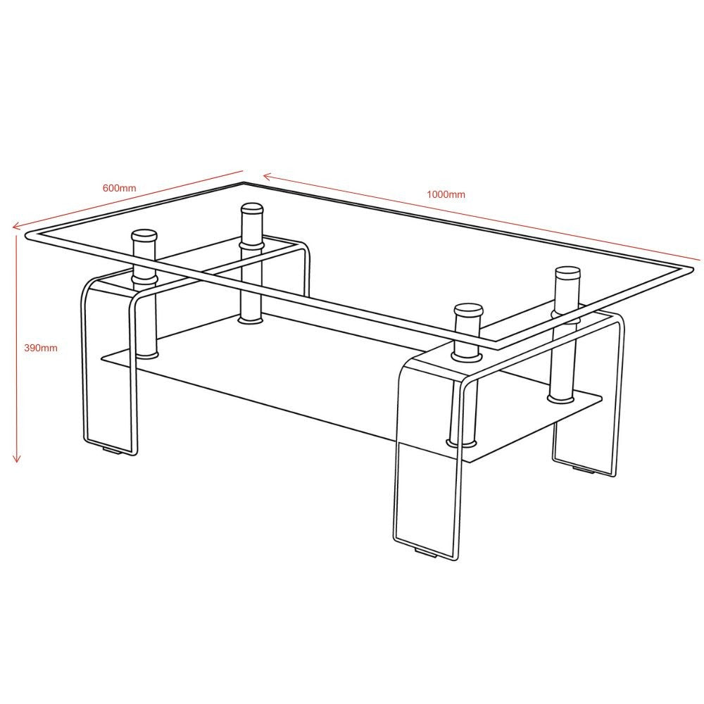Tavolino con due ripiani in vetro nero fumè Crystal 100x60x39h