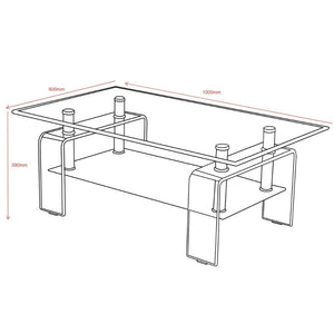 Tavolino con due ripiani in vetro nero fumè Crystal 100x60x39h