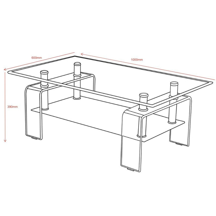 Tavolino con due ripiani in vetro nero fumè Crystal 100x60x39h