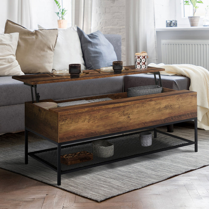 IDMarket - Tavolino con piano sollevabile, con ripiano superiore, design industriale HAMILTON