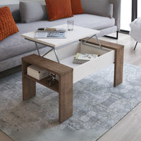 Tavolino contenitore Tinus con piano sollevabile colore noce eastwood e spatolato