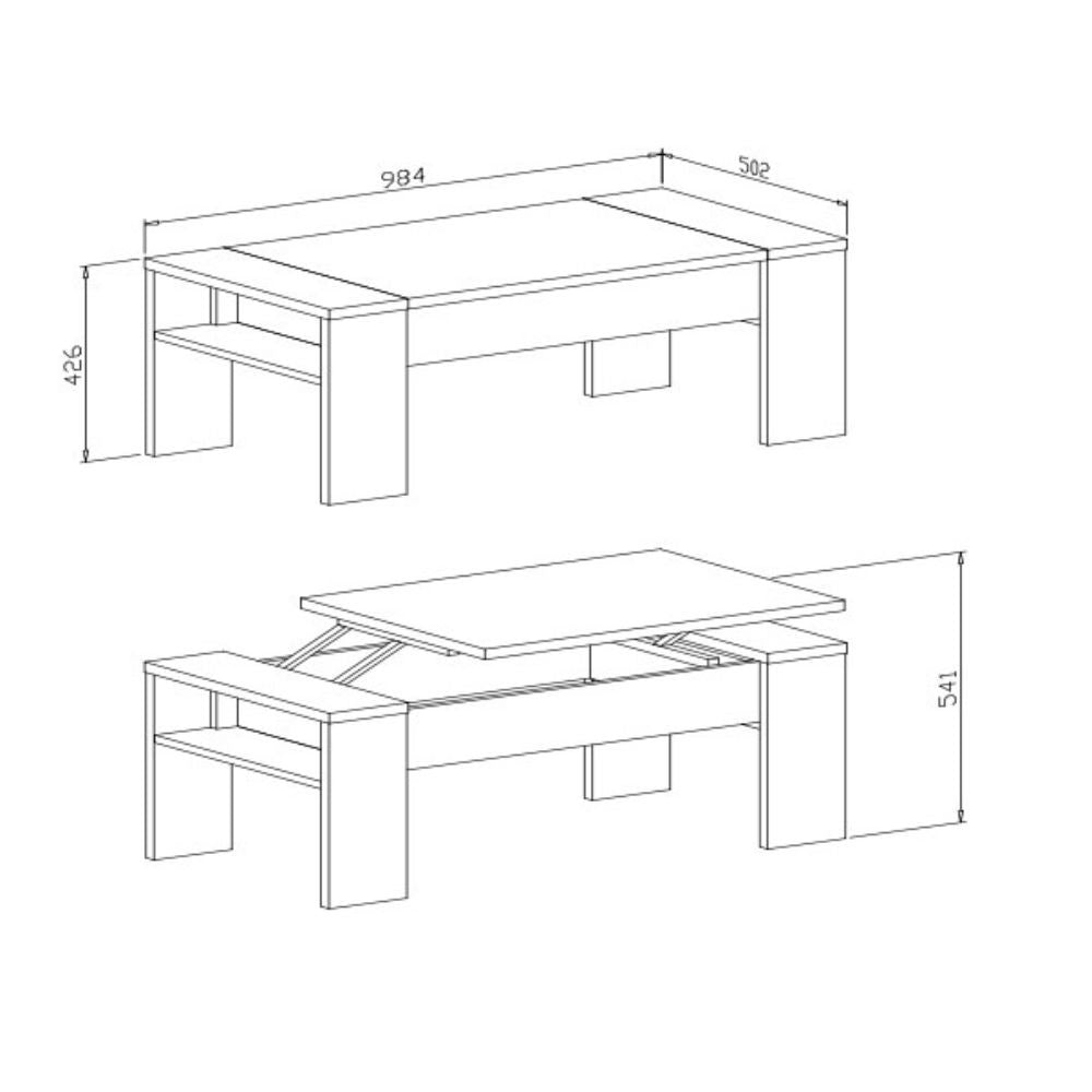 Tavolino contenitore Tinus con piano sollevabile colore noce eastwood e spatolato