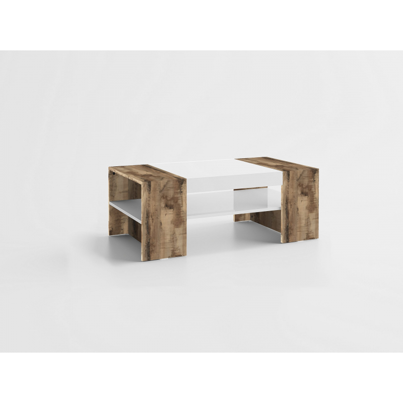 Tavolino da caffè Cherry – Bianco Lucido/Acero Pereira