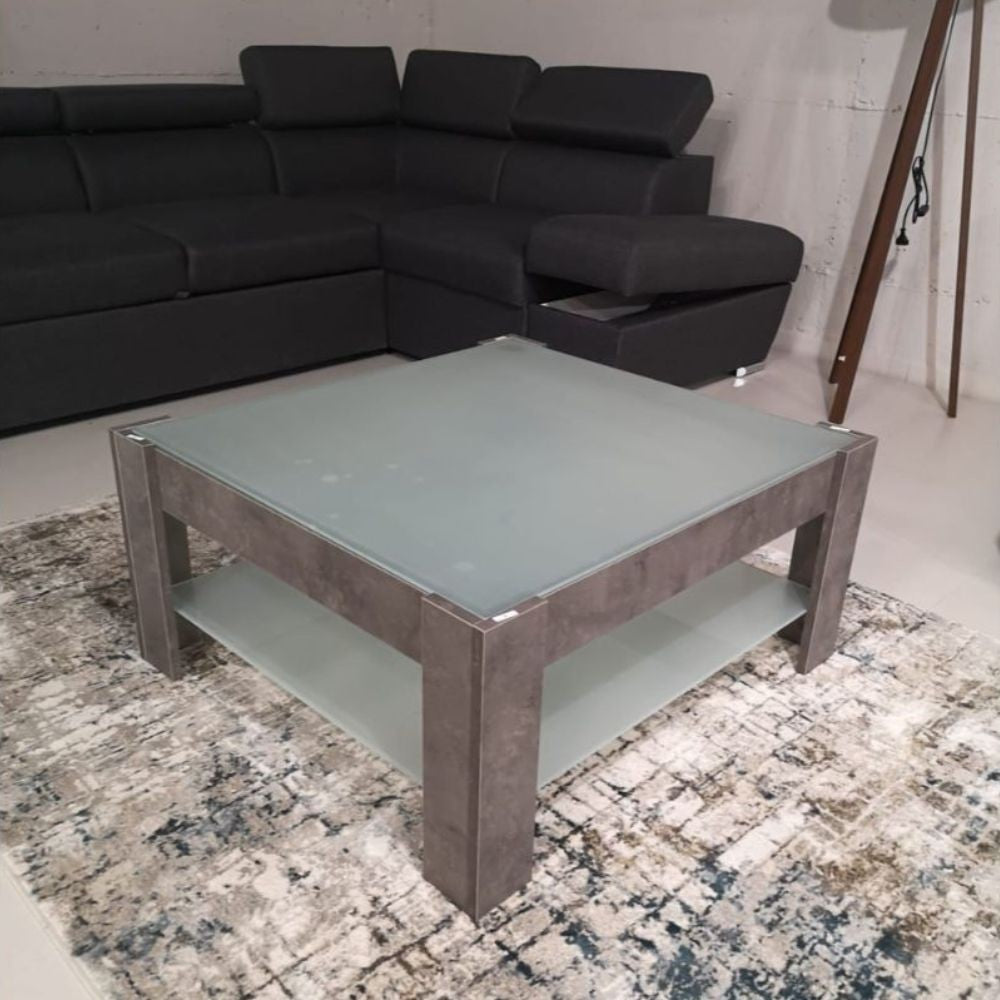 Tavolino da salotto con doppio ripiano in vetro Homy colore cemento