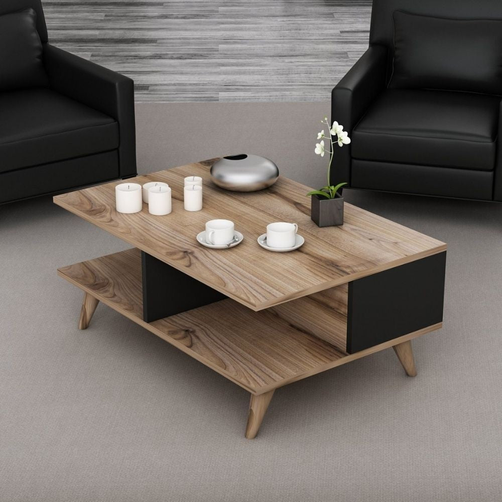 Tavolino da salotto da caffè nero e noce Lyontav