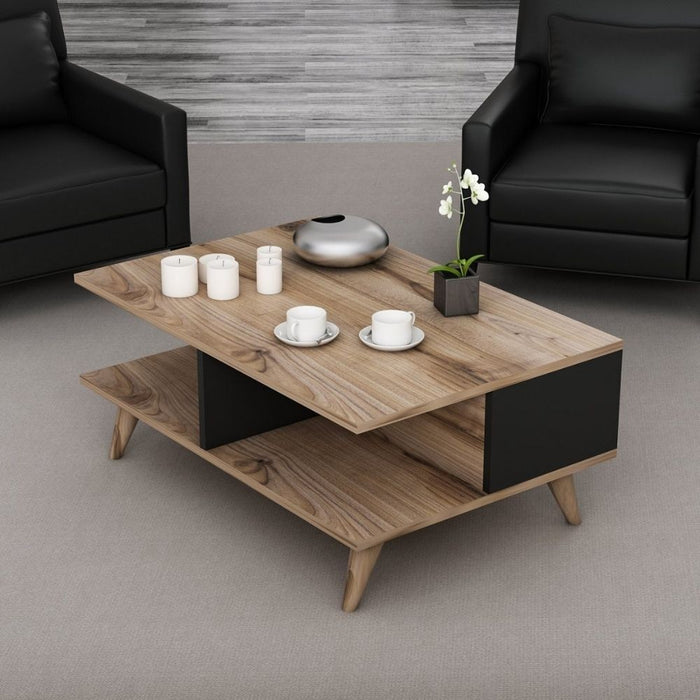 Tavolino da salotto da caffè nero e noce Lyontav