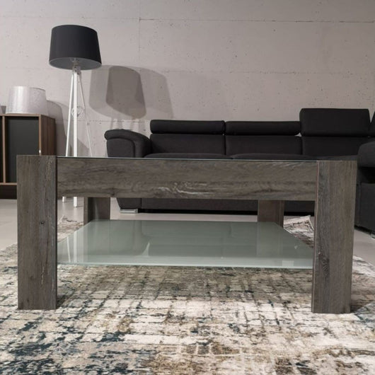 Tavolino da salotto dark coffee con doppio ripiano in vetro Homy