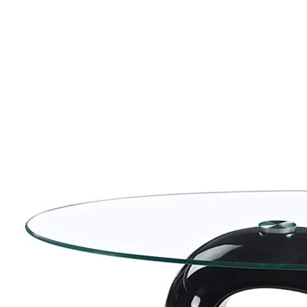 Tavolino da salotto con piano in vetro ovale e struttura nero lucido 115x65x40 Miranda