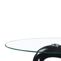 Tavolino da salotto con piano in vetro ovale e struttura nero lucido 115x65x40 Miranda