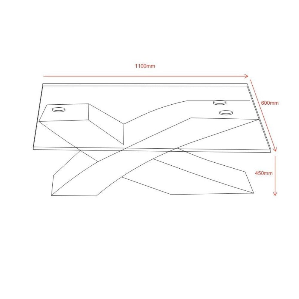 Tavolino da salotto Shiva piano in vetro e base rovere a incrocio 110x60x45H