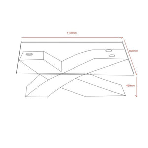 Tavolino da salotto Shiva piano in vetro e base rovere a incrocio 110x60x45H