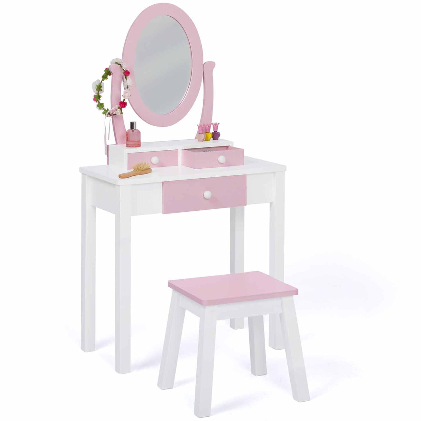 IDMarket - Tavolino da toilette per bambini BETTANY con specchio e sgabello