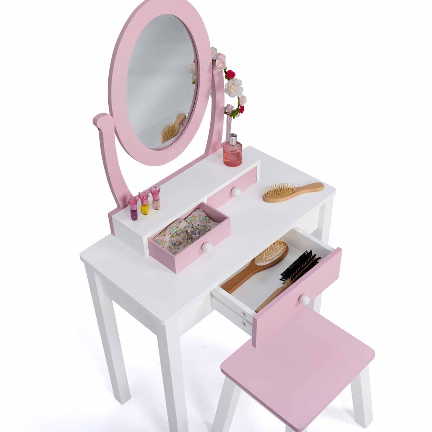 IDMarket - Tavolino da toilette per bambini BETTANY con specchio e sgabello