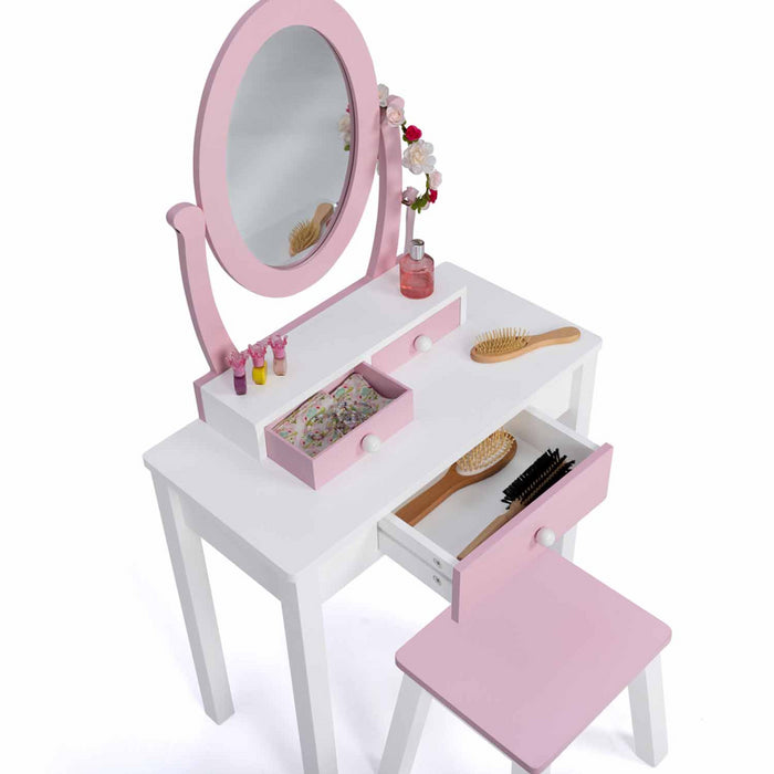 IDMarket - Tavolino da toilette per bambini BETTANY con specchio e sgabello
