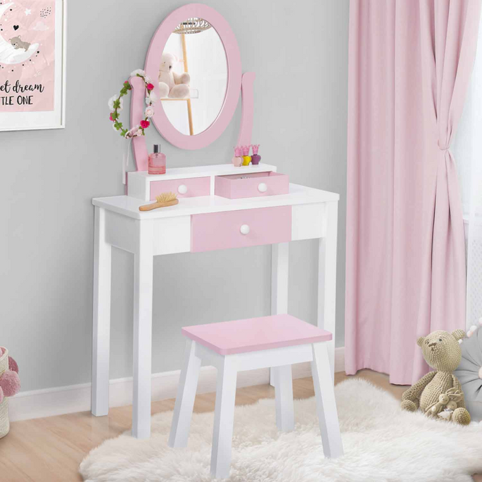 IDMarket - Tavolino da toilette per bambini BETTANY con specchio e sgabello