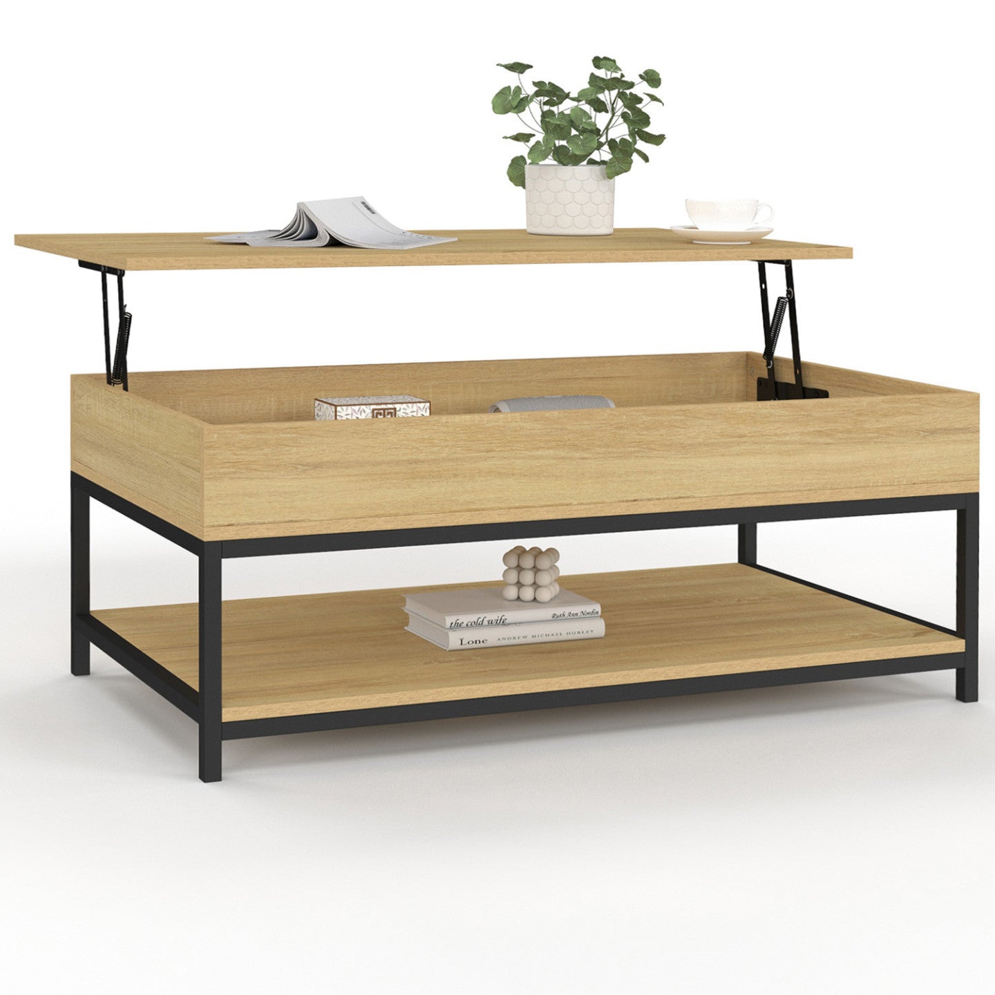 IDMarket - Tavolino DETROIT con piano a sollevamento totale e ripiano inferiore dal design industriale