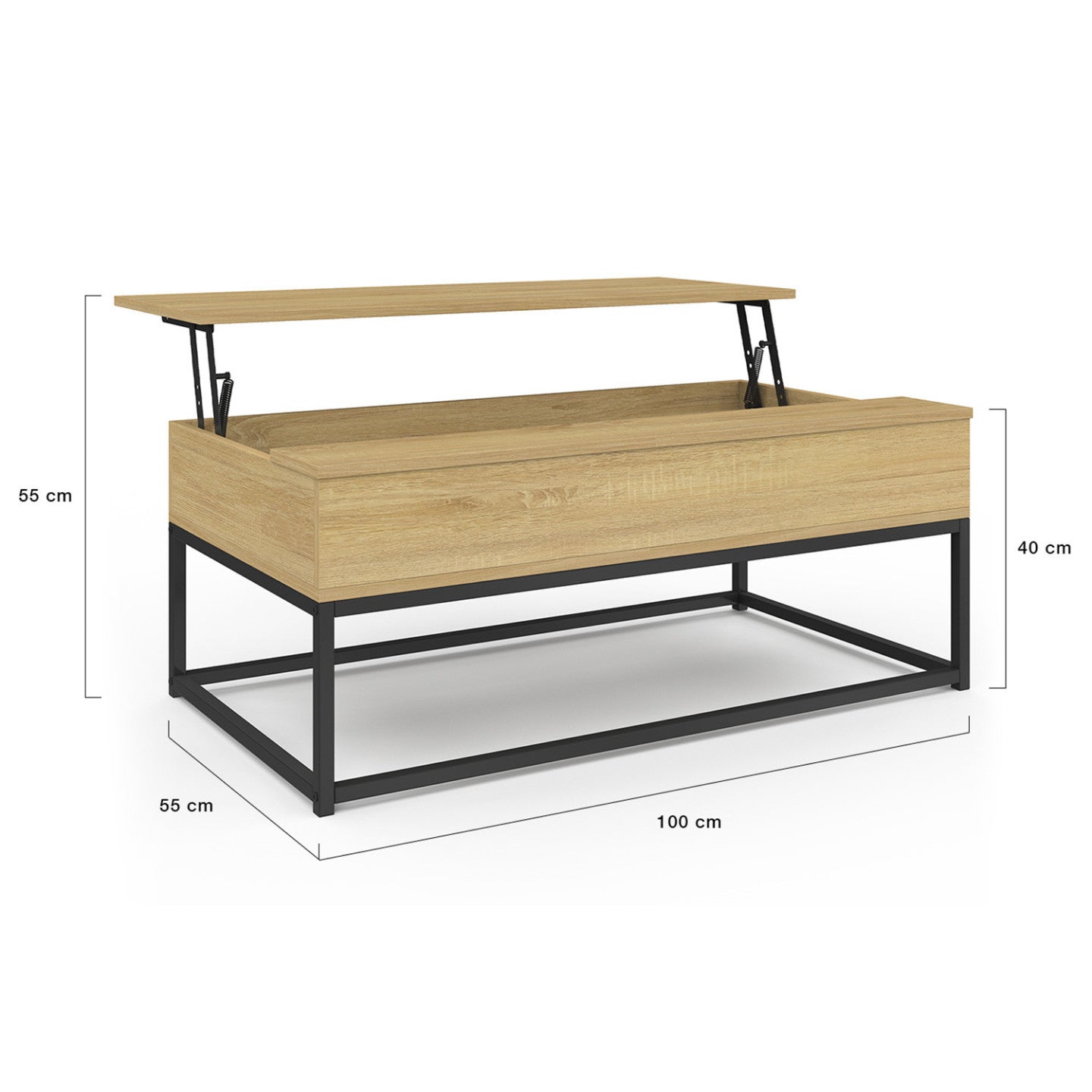 IDMarket - Tavolino DETROIT con piano sollevabile, design industriale