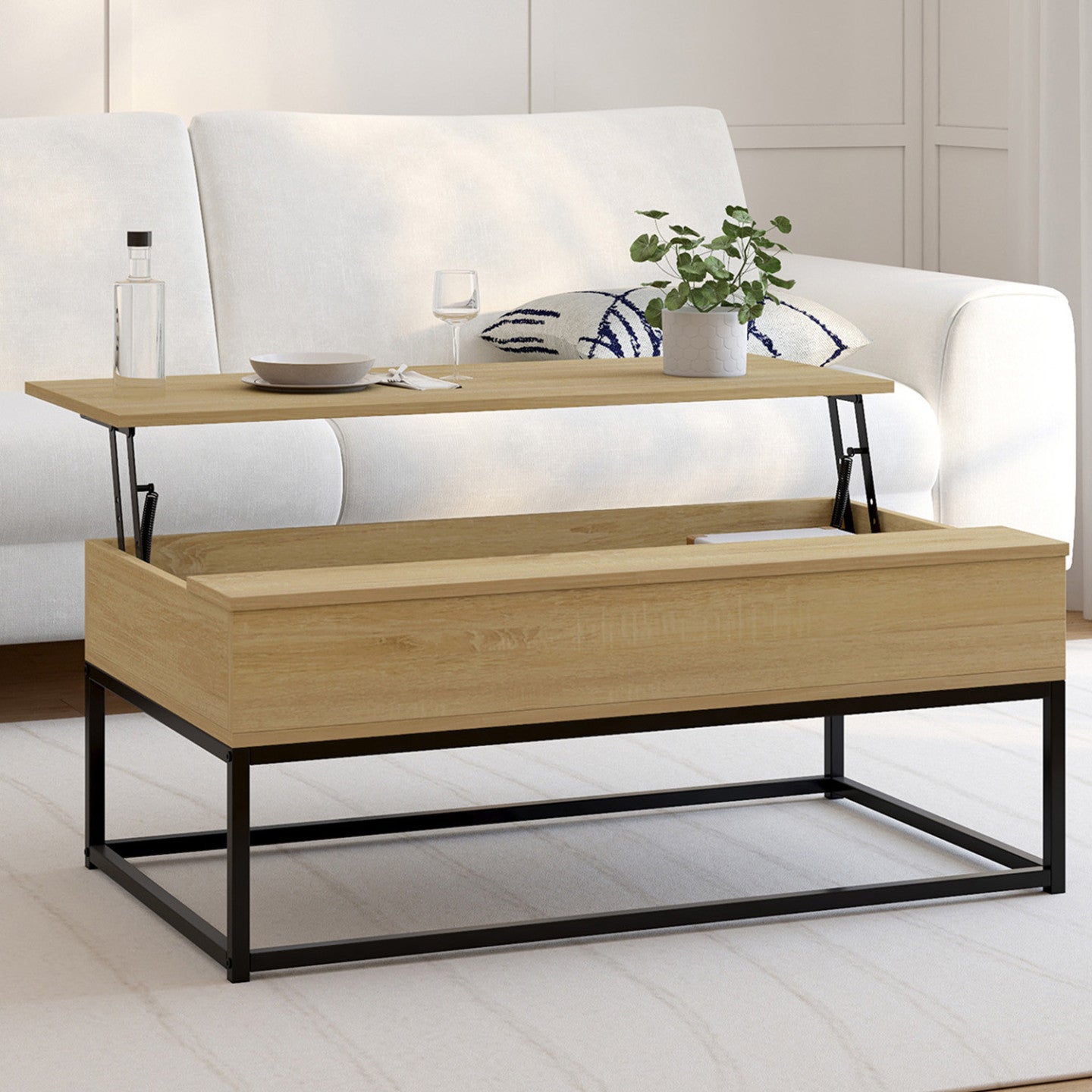 IDMarket - Tavolino DETROIT con piano sollevabile, design industriale