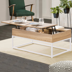 IDMarket - Tavolino DETROIT de design industriale legno e metallo bianco