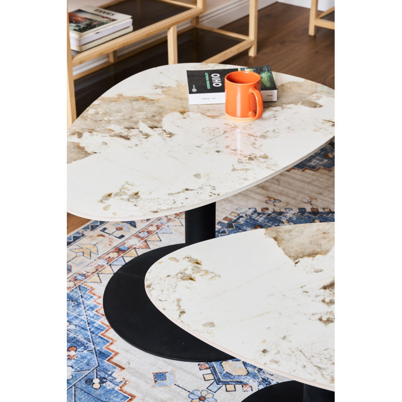 Tavolino Drop 60x50x50cm Marrone Marmorizzato E Nero