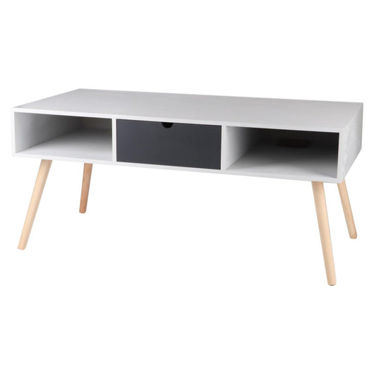 Tavolino Flynn 1 Cassetto E Due Vani A Giorno 100x50x43 Bianco/grigio