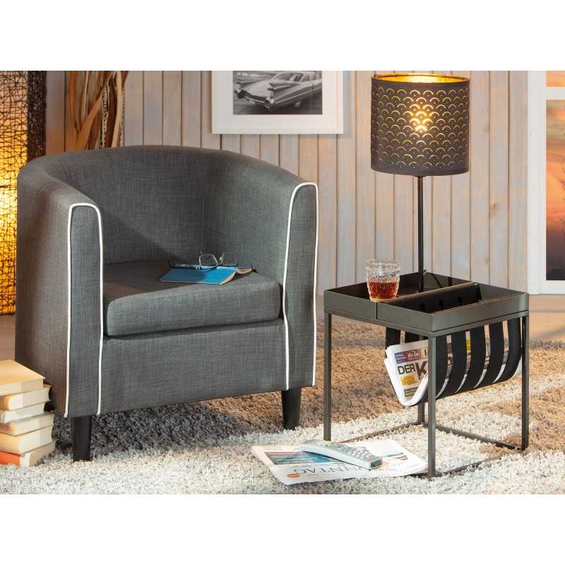 Tavolino Inter Link 35x35x40cm in metallo verniciato Antracite con porta riviste in lana cotta