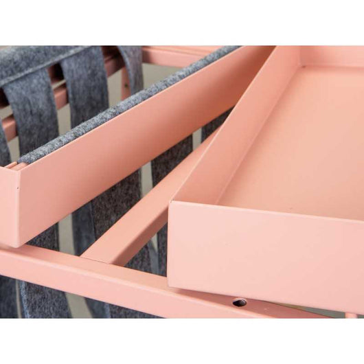 Tavolino Inter Link 35x35x40cm in metallo verniciato rosa/grigio con porta riviste in lana cotta