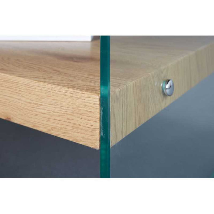 Tavolino Inter Link con gambe in vetro temperato e piano color quercia