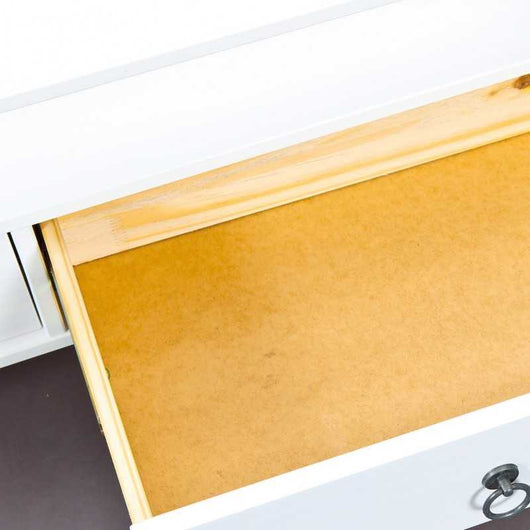 Tavolino Inter Link in pino con piano vetro e 2 cassetti