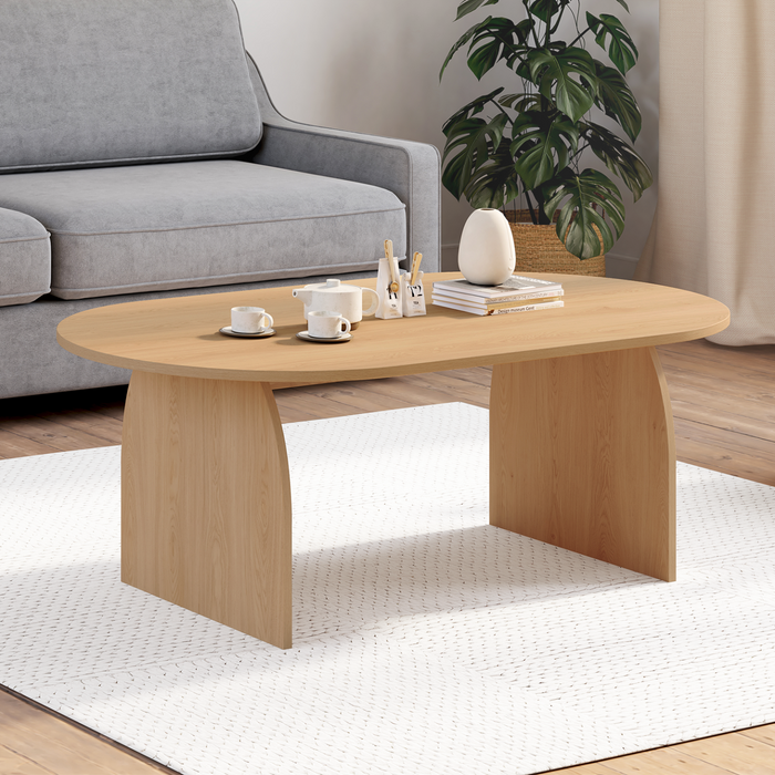 IDMarket - Tavolino japandi ovale EDITH 110 cm in legno effetto faggio