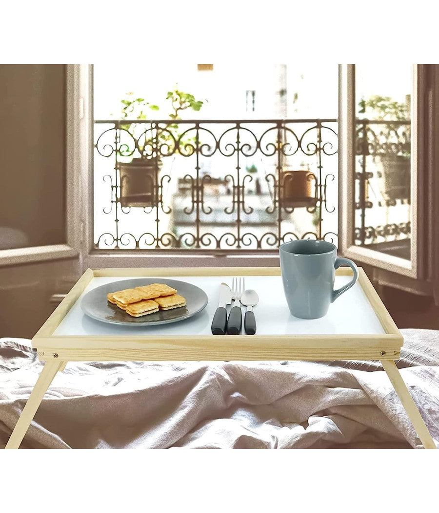 Tavolino Legno Colazione Letto Pieghevole Tavolo Lettura Multiuso Notebook         