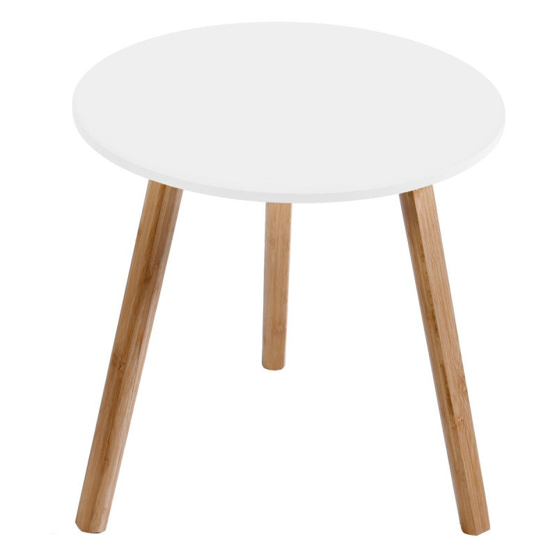 Tavolino Lizzy Bianco ø40xh40 Cm Mdf + Bamboo