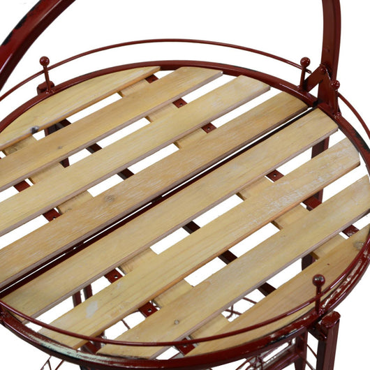 Tavolino metallo con ruote richiudibilerosso tondo cm ø49h67/98